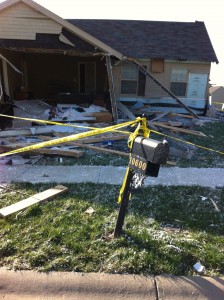 House hit by tornado, and mailbox